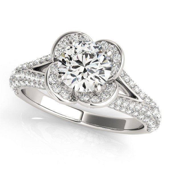 2.00 Ct DE/VS Lab Grown Round Diamond Halo Engagement Ring 18K White Gold
