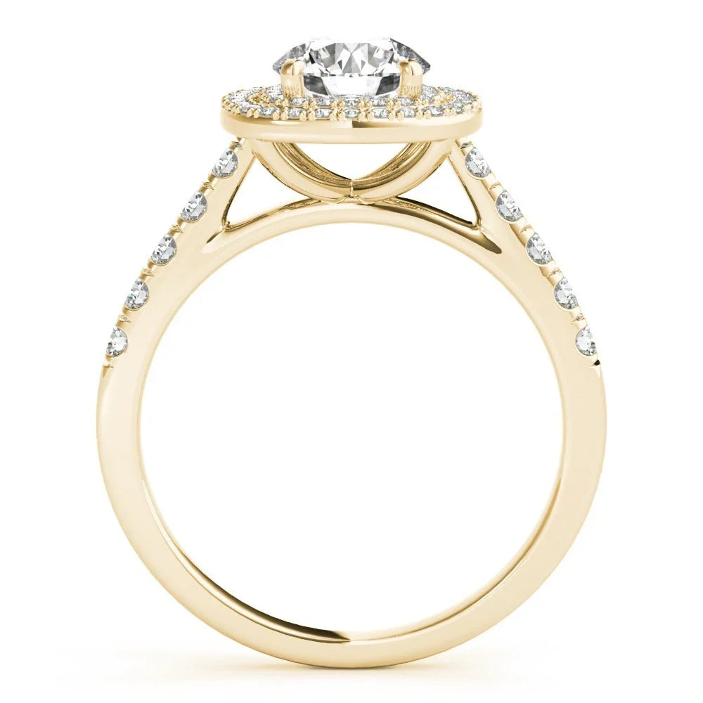 Lab Grown Round Cut Diamond Halo Engagement Ring In 18K Rose Gold.
