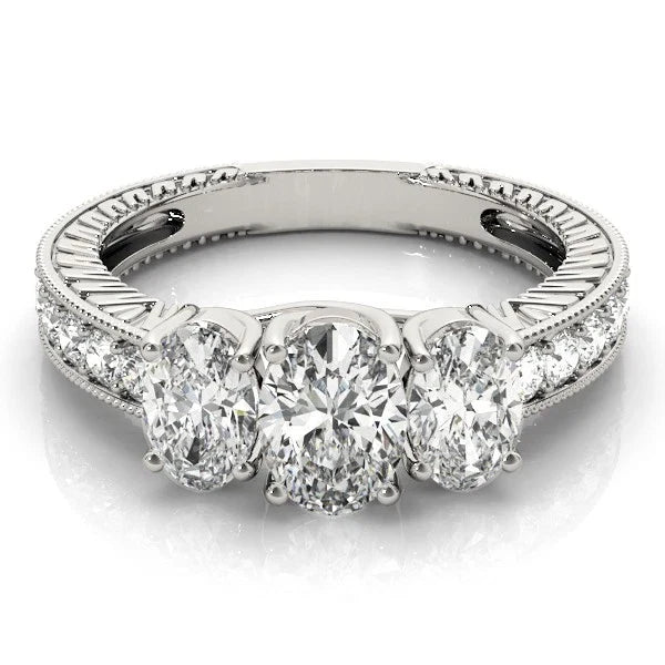 18K Gold Oval Cut Trilogy Engagement Ring Ð 2Ct DE/VS Lab Grown Diamond
