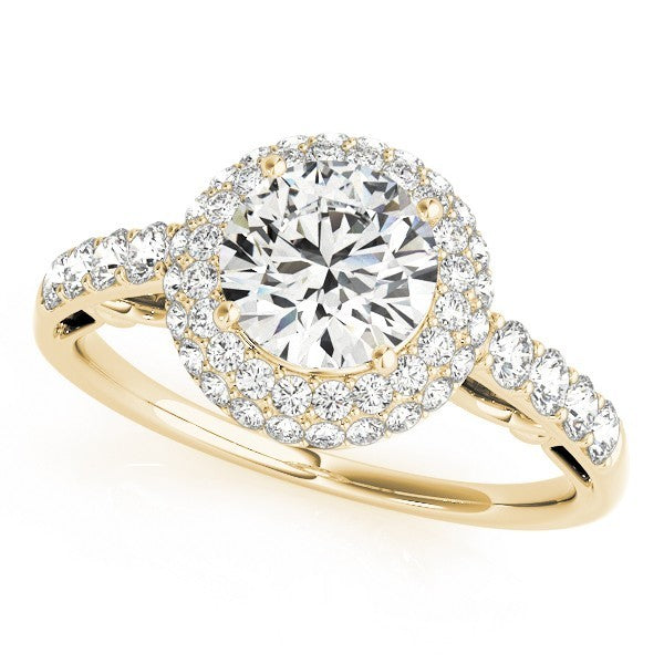 Lab Grown Round Diamond Halo Engagement Ring 18K Yellow Gold