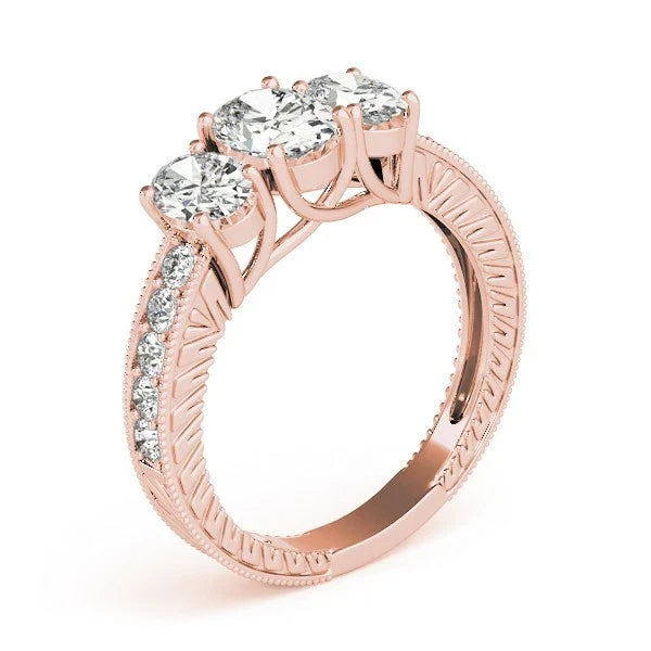 18K Gold Oval Cut Trilogy Engagement Ring Ð 2Ct DE/VS Lab Grown Diamond