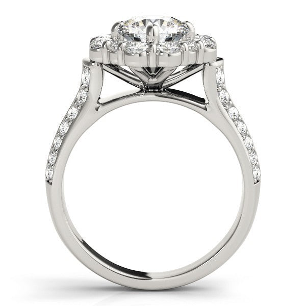2.00 Carat Lab Grown Round Cut Diamond Halo Engagement Ring 18K White Gold