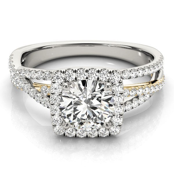 Lab Grown Round Diamond Halo Engagement Ring 18KYellow Gold