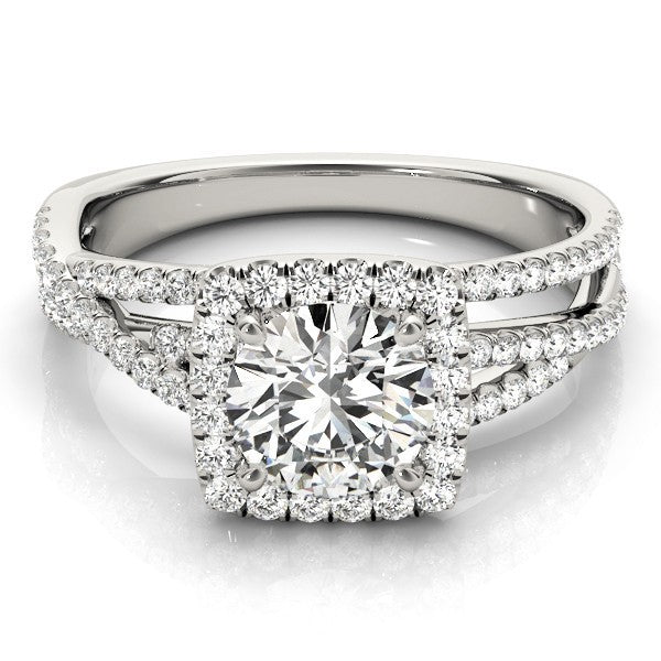Lab Grown Round Diamond Halo Engagement Ring 18KYellow Gold