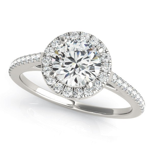 Lab Grown Round Diamond Halo Engagement Ring 18K White Gold