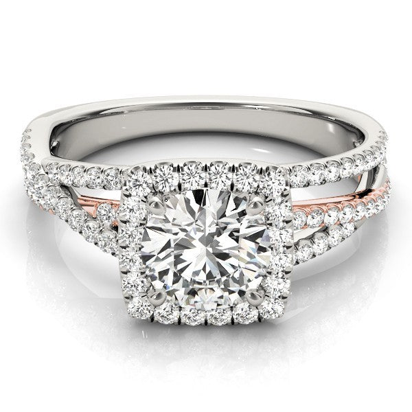 Lab Grown Round Diamond Halo Engagement Ring 18KYellow Gold