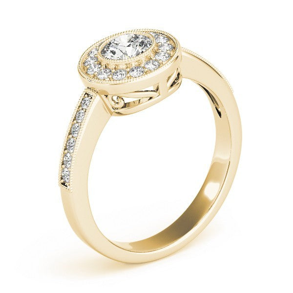Lab Grown Round Diamond Halo Engagement Ring 18K Yellow Gold