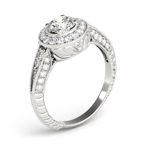 Lab Grown Round Diamond Halo Engagement Ring 18K White Gold