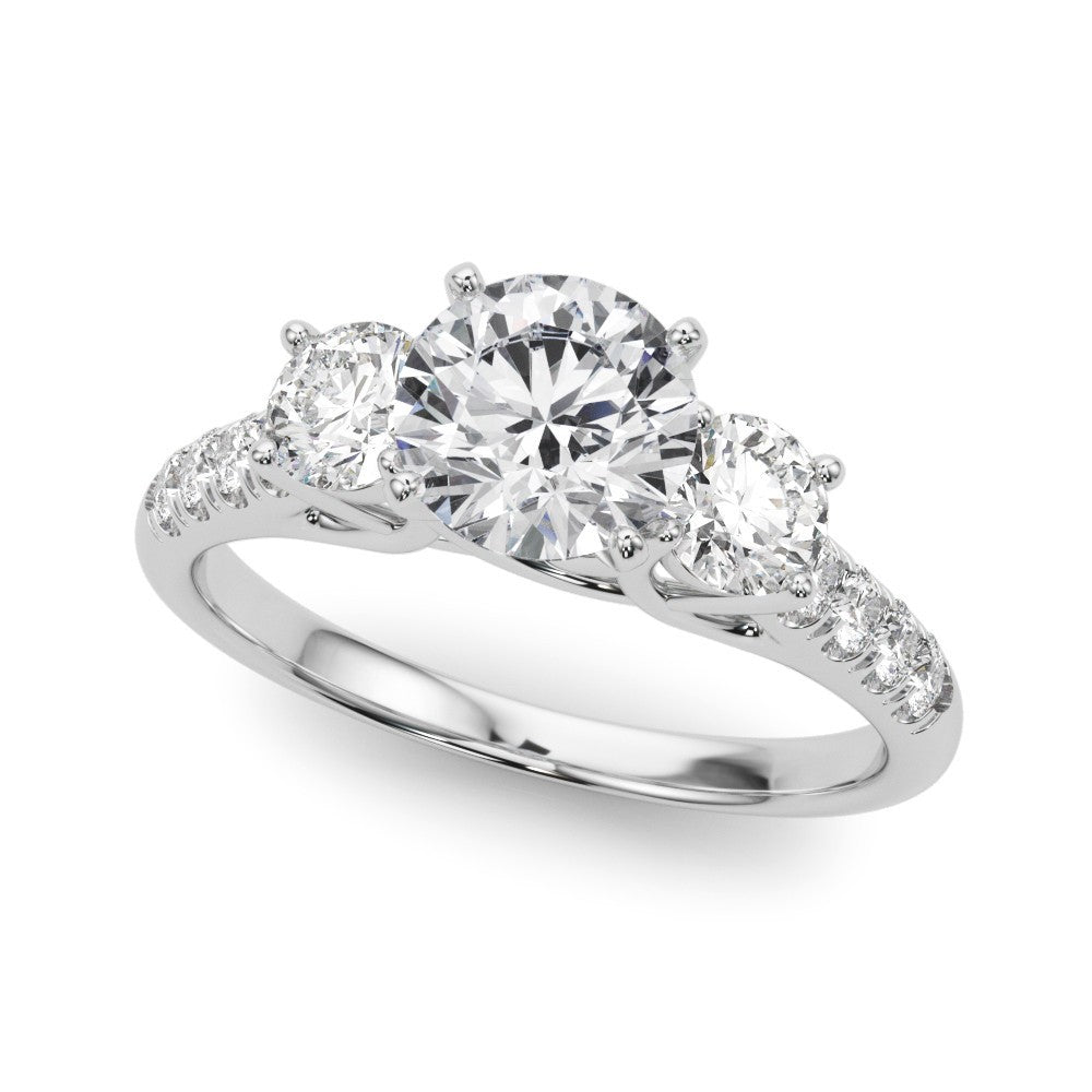 Lab Grown Round Diamond 3 Stone Engagement Ring Platinum DE/VS 2CT