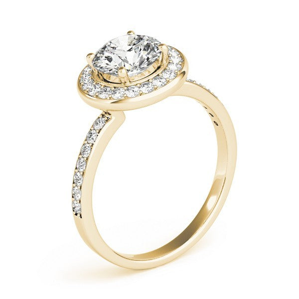 Lab Grown Round Diamond Halo Engagement Ring 18K Yellow Gold