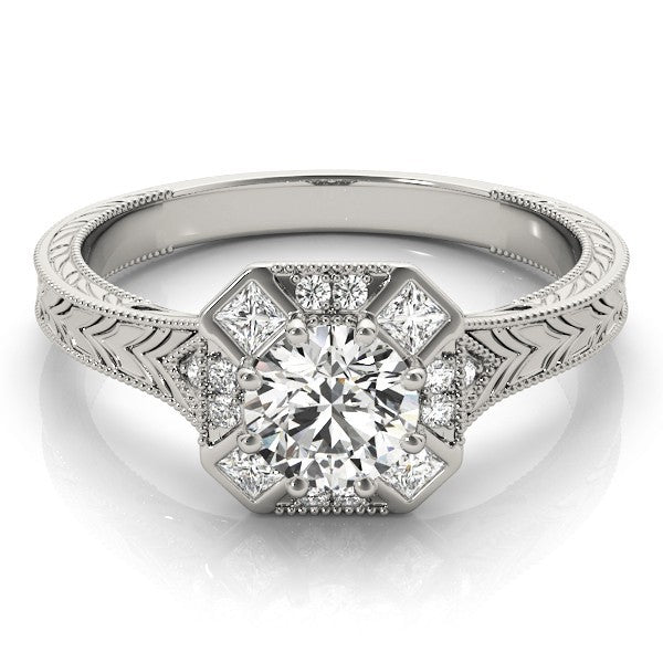 Lab Grown Round Diamond Halo Engagement Ring 18K White Gold