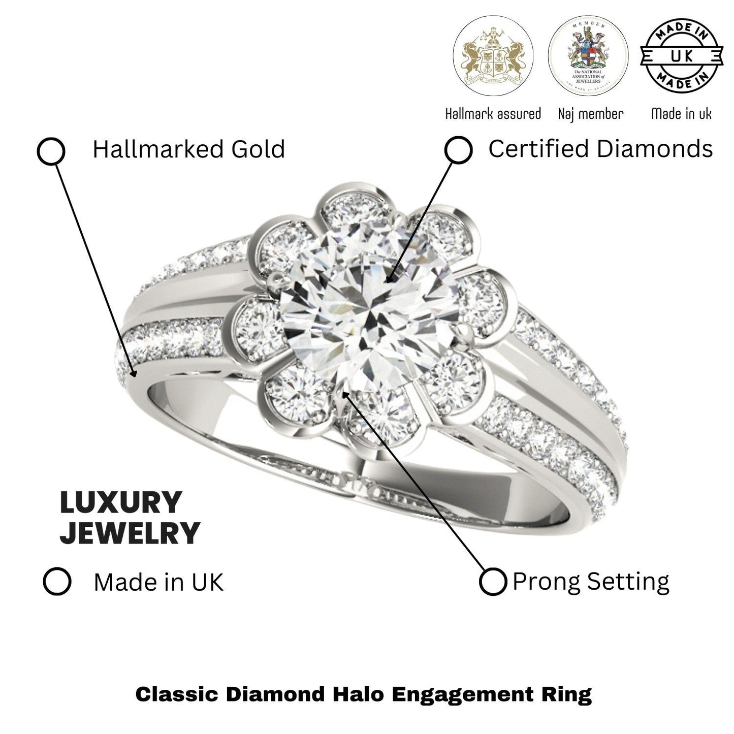 2.00Ct DE/VS Lab Grown Round Cut Diamond Halo Engagement Ring Platinum