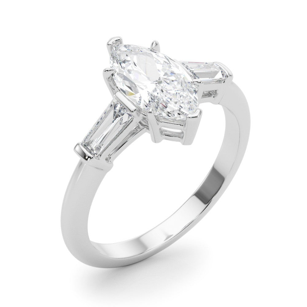 Lab-Grown Marquise Cut Diamond 3 Stone Engagement Ring In Platinum