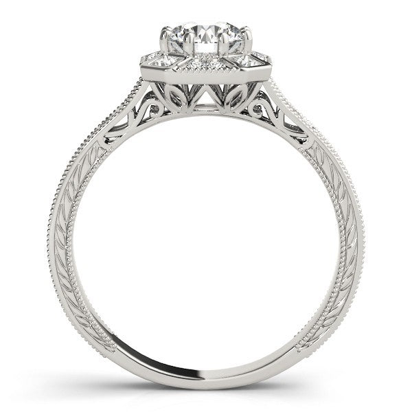 Lab Grown Round Diamond Halo Engagement Ring 18K White Gold