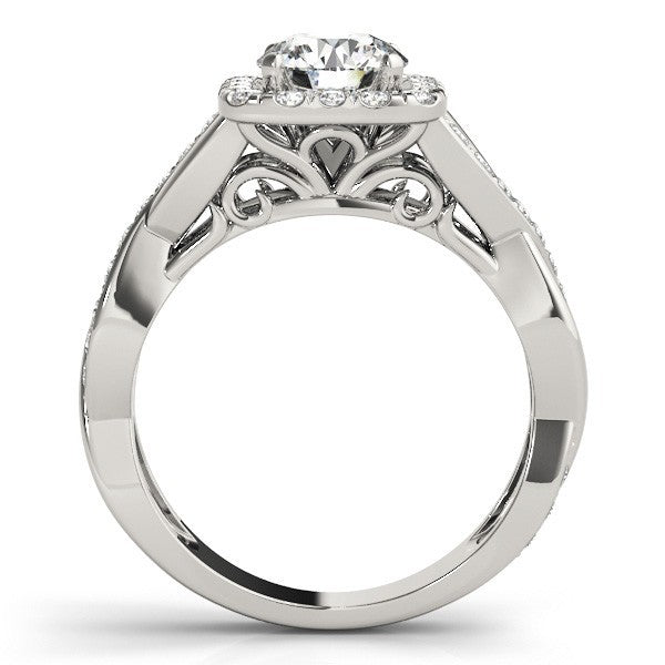 Lab Grown Round Diamond Halo Engagement Ring 18K White Gold