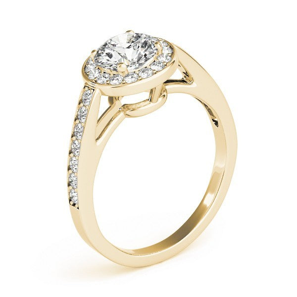 Lab Grown Round Diamond Halo Engagement Ring 18K Yellow Gold