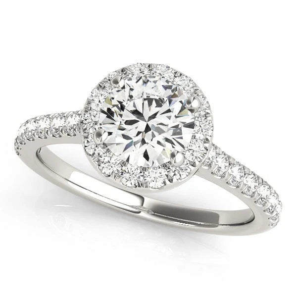 Lab Grown Round Cut Diamond Halo Engagement Ring In Yellow Gold.