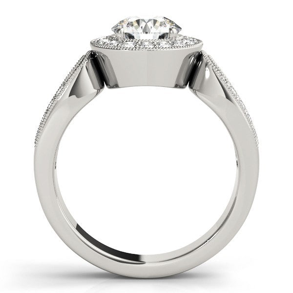 Lab Grown Round Diamond Halo Engagement Ring 18K White Gold