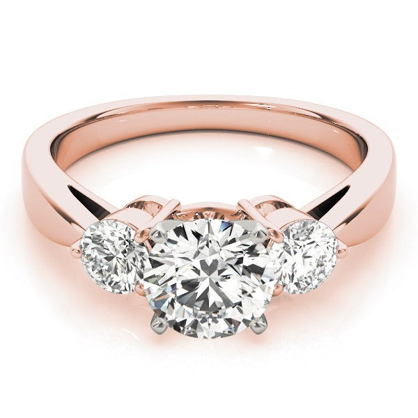 Platinum Round Diamond V Prong Trilogy Engagement Ring - DE/VS 2Ct Lab Grown