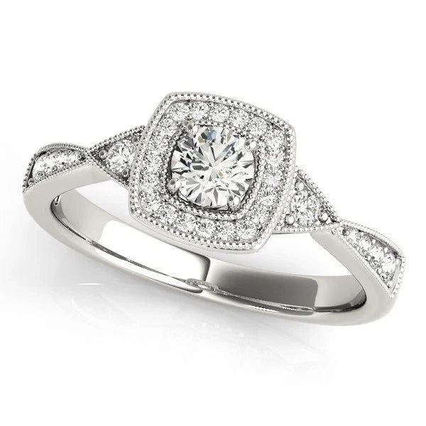 Lab Grown Round Diamond Halo Engagement Ring in 18K Yellow Gold