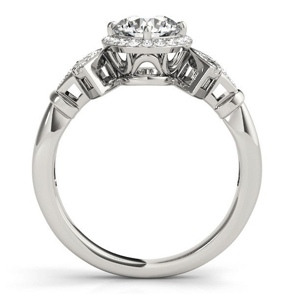 Lab Grown Round Diamond Halo Engagement Ring 18K White Gold