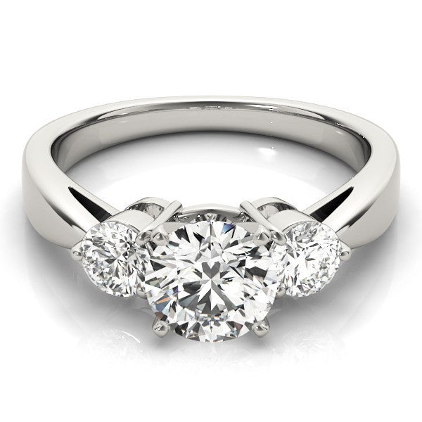 Platinum Round Diamond V Prong Trilogy Engagement Ring - DE/VS 2Ct Lab Grown