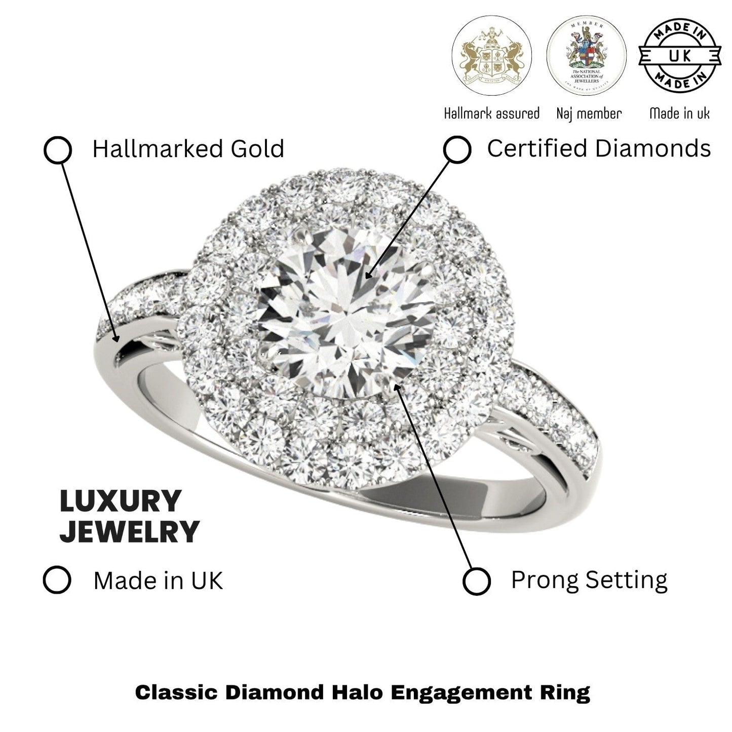 4.00 Carat DE/VS Lab Grown Round Cut Diamond Halo Engagement Ring 18K White Gold