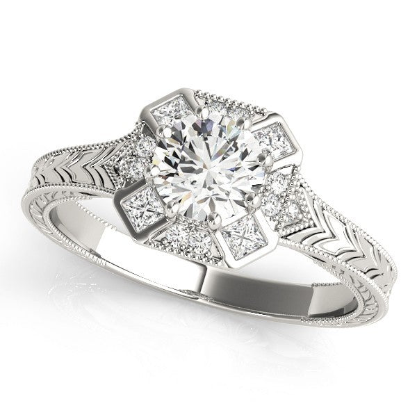Lab Grown Round Diamond Halo Engagement Ring 18K White Gold