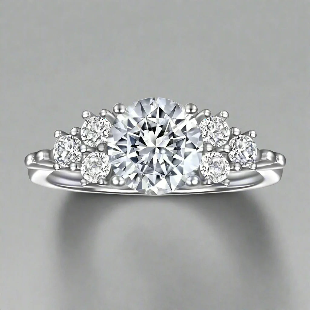1.25 Carat Natural Round Diamond Shoulder Cluster Statement Engagement Ring
