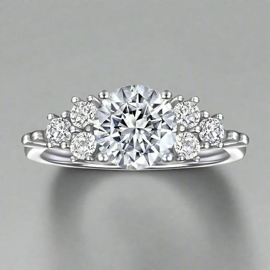 1.25 Carat Natural Round Diamond Shoulder Cluster Statement Engagement Ring