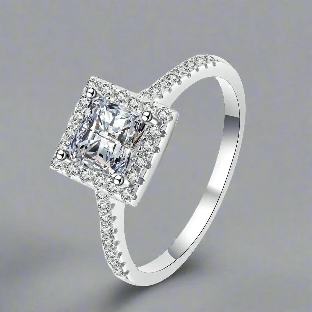 0.82 Carat Natural Princess Diamond Cluster Engagement Ring