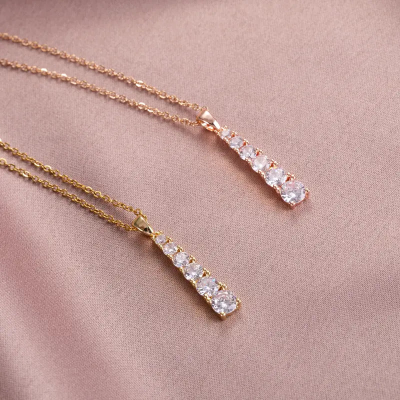 Lab Grown Round Diamond 5 Stone Journey Drop Necklace