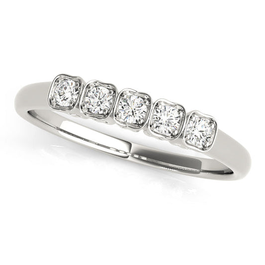 0.125ct Lab-Grown Round Diamond 5-Stone Square Shaped Halo Bezel Setting Diamond Ring, DE Color VVS Clarity