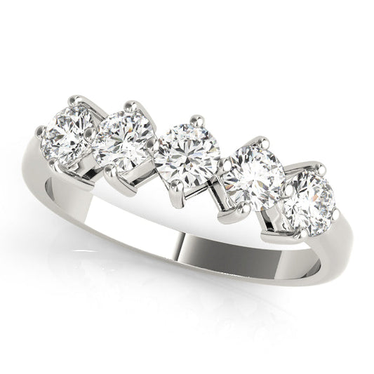 0.75ct Lab-Grown Round Diamond 5-Stone Modern Shared Prong Setting Diamond Ring, DE Color VVS Clarity