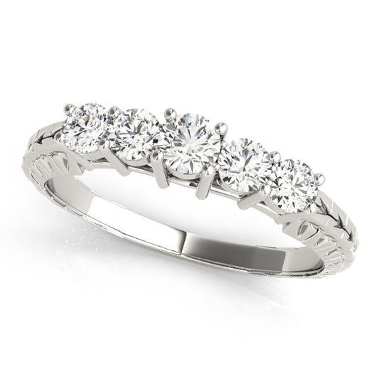 0.15Ct - 1.00Ct Lab-Grown Round Diamond Shared Prong Setting with Patterned Shank 5-Stone Diamond Ring, DE Color VVS Clarity