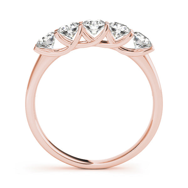 1.00ct Lab-Grown Round Diamond 5-Stone Trellis Set Diamond Ring, DE Color VVS Clarity