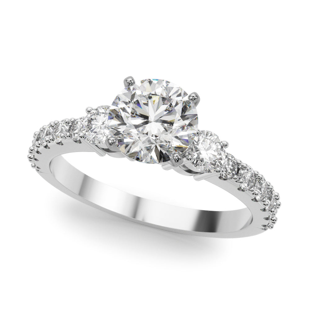 Lab-Grown Round Cut Diamond Three Stone Engagement Ring Available in 0.50-2.00ct
