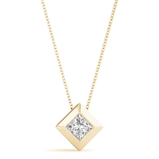 Lab-Grown Princess-Cut Diamond Geometric Bezel Set Pendant Necklace For Women