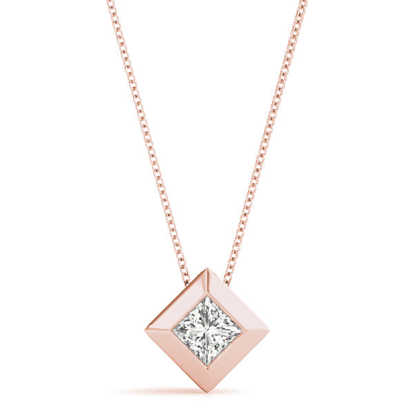 Lab-Grown Princess-Cut Diamond Geometric Bezel Set Pendant Necklace For Women