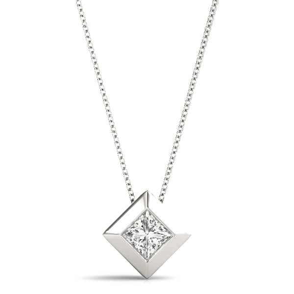 Lab-Grown Princess-Cut Diamond Geometric Bezel Set Pendant Necklace For Women