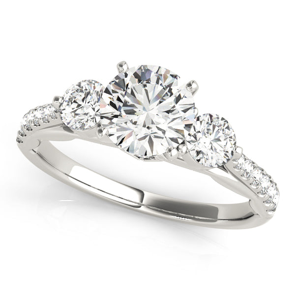 Round-Cut Three-Stone Lab-Diamond Ring with Pave and Four-Prong Setting