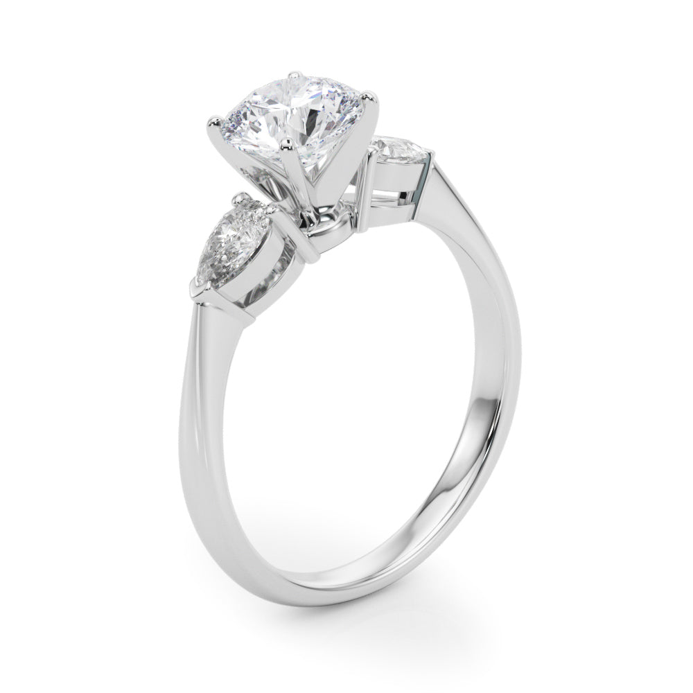 Lab Grown D/VVS Pear & Round Cut Diamond 3-Stone Engagement Ring