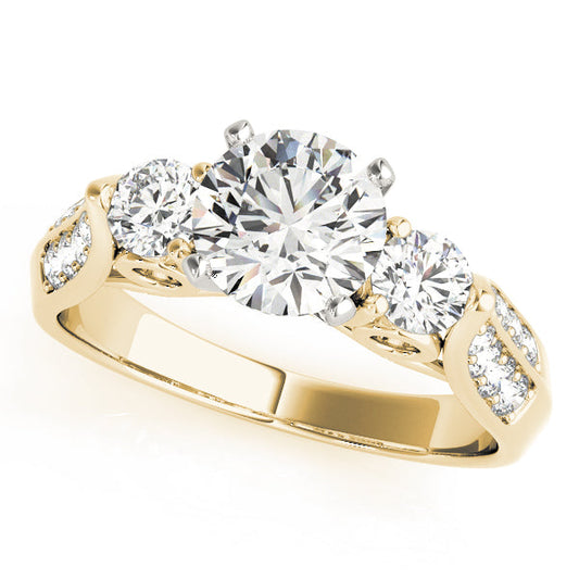 Lab Grown Three Stone Round Cut D/VVS Diamond Pave Set Ring