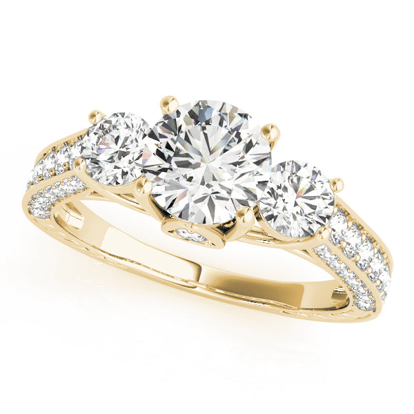 Three-Stone Round Cut Lab-Grown Diamond Engagement Ring with Split Shank