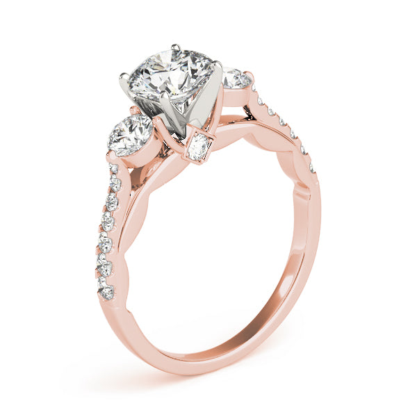 Round-Cut Three-Stone Lab-Diamond Ring with Pave and Four-Prong Setting