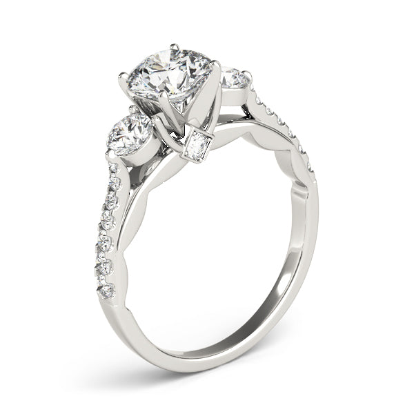 Round-Cut Three-Stone Lab-Diamond Ring with Pave and Four-Prong Setting