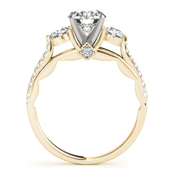 Round-Cut Three-Stone Lab-Diamond Ring with Pave and Four-Prong Setting