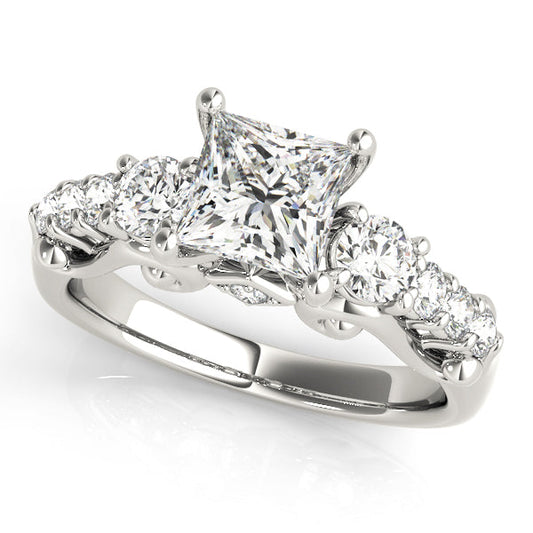 Lab-Grown Princess Cut D/VVS Diamond Side Stones Engagement Ring