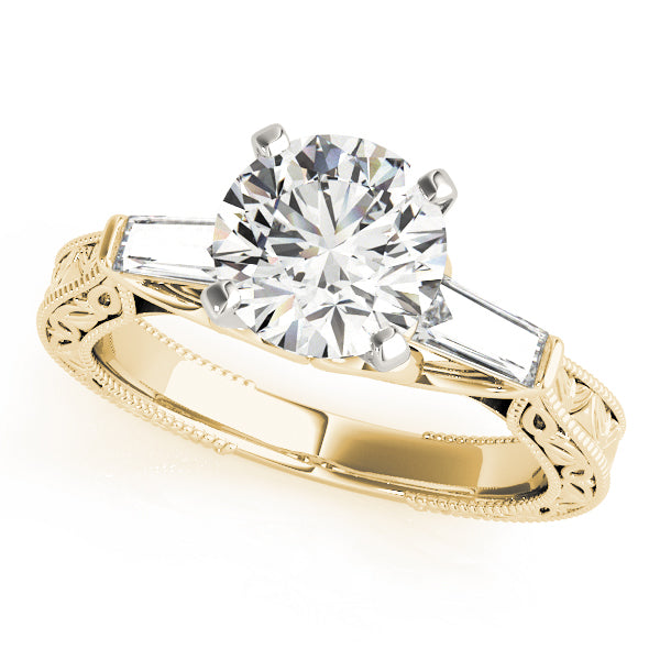 Three Stone Baguette & Round Cut Lab-Grown Diamond Vintage Engagement Ring