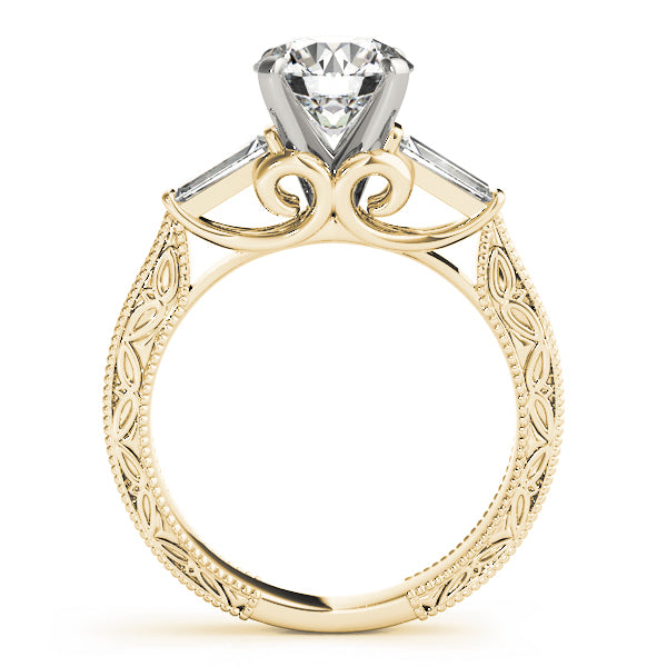 Three Stone Baguette & Round Cut Lab-Grown Diamond Vintage Engagement Ring